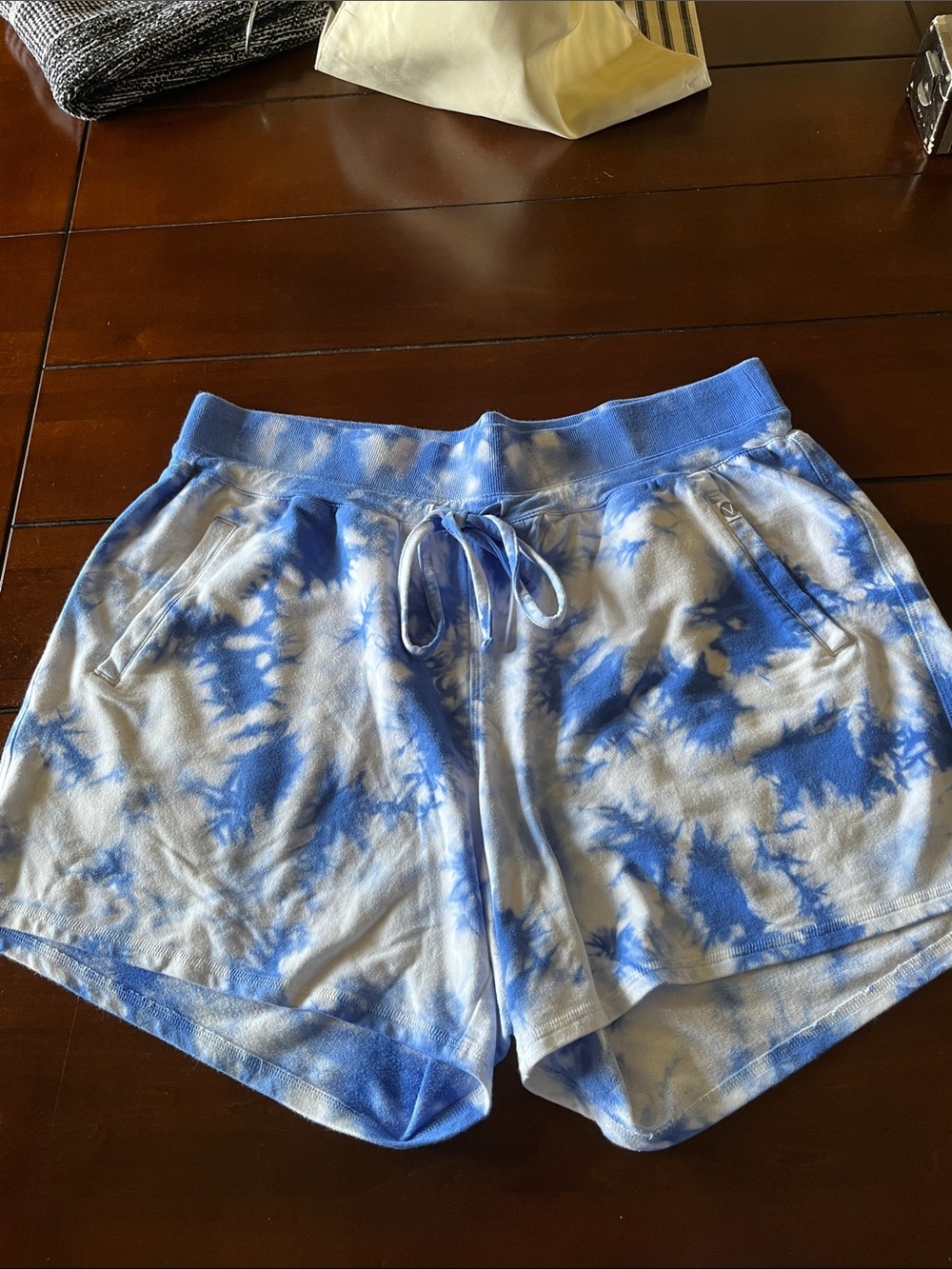 Lane Bryant Blue and White Tie-Dye Drawstring Athletic Shorts